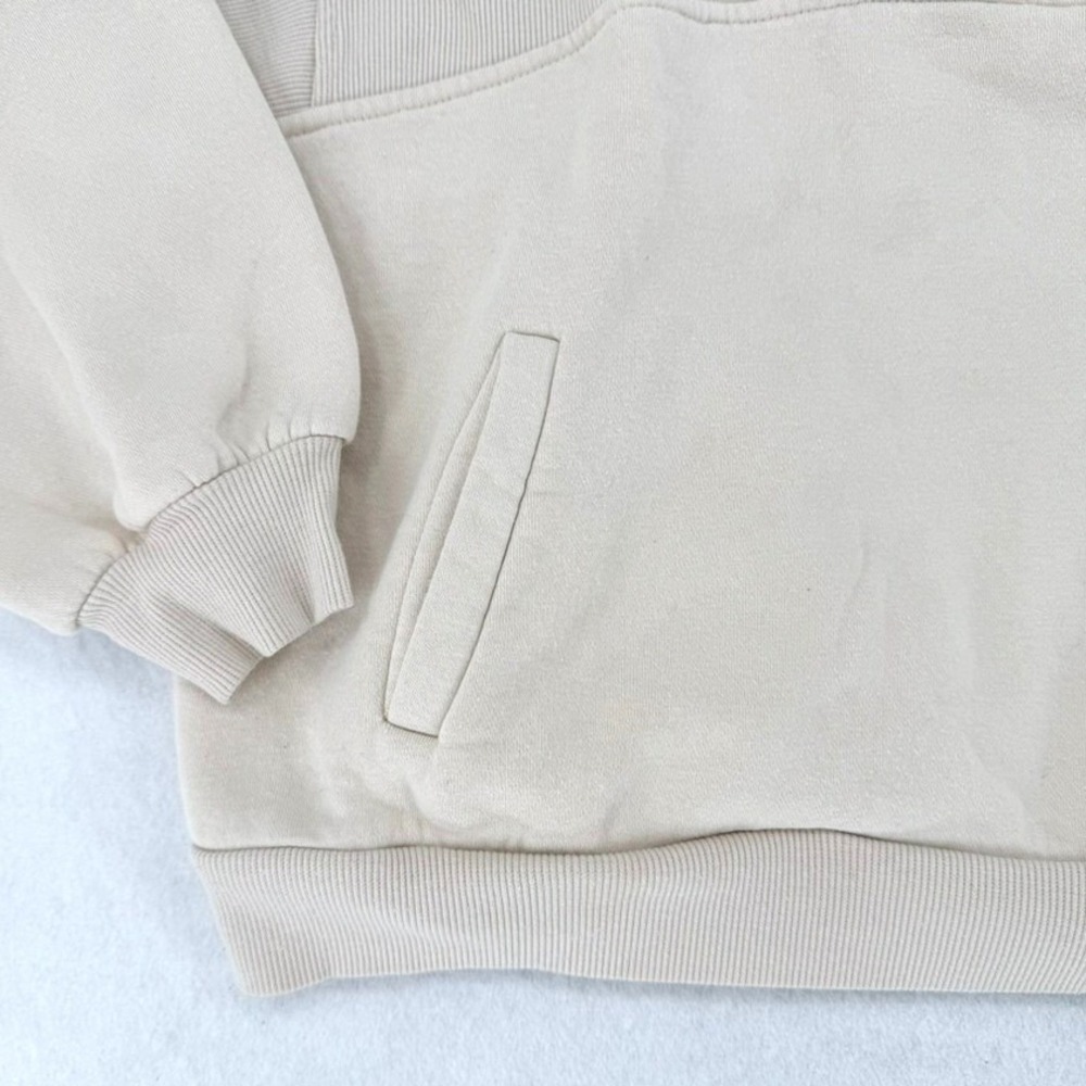 Quarter Zip Paneled Fleece Sweatshirt Mock Neck Oversized Beige Cream Women - Picture 4 of 11